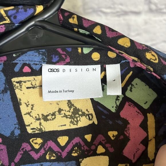 ASOS 80’s style retro Colorful Geometric Men's Shirt - Picture 2 of 6